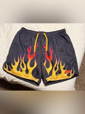 Nike Men’s woven Americana Shorts with Yellow and Red Flame Print